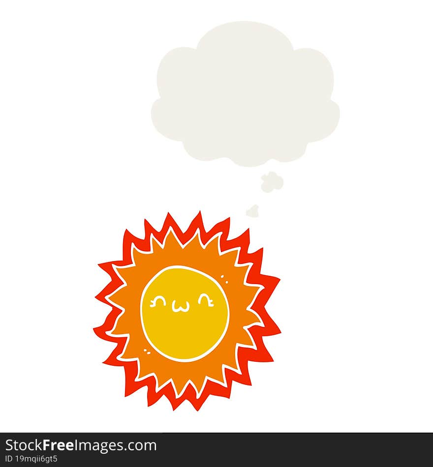 cartoon sun with thought bubble in retro style