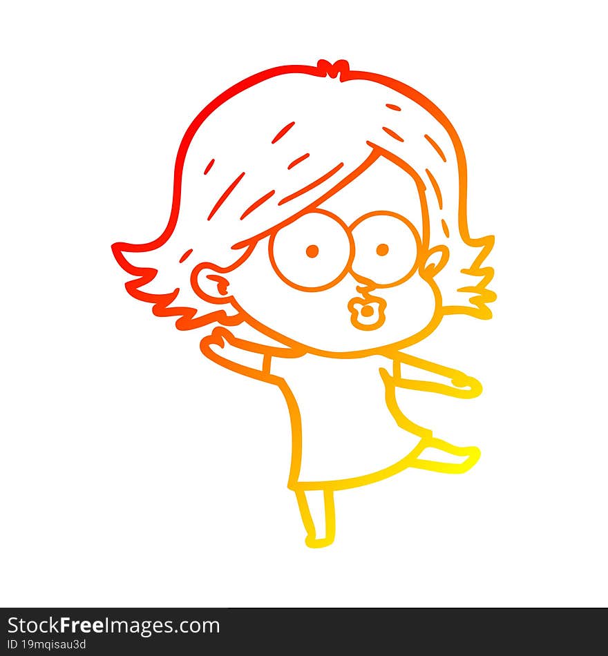 warm gradient line drawing of a cartoon girl pouting