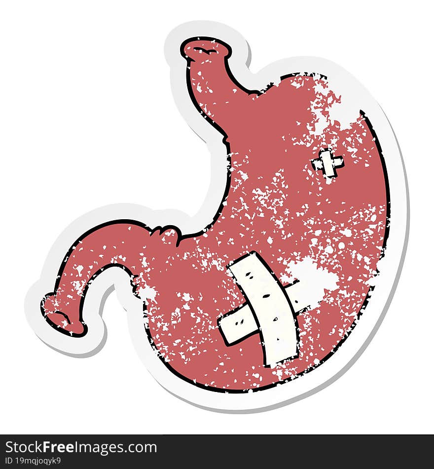 distressed sticker of a cartoon stomach