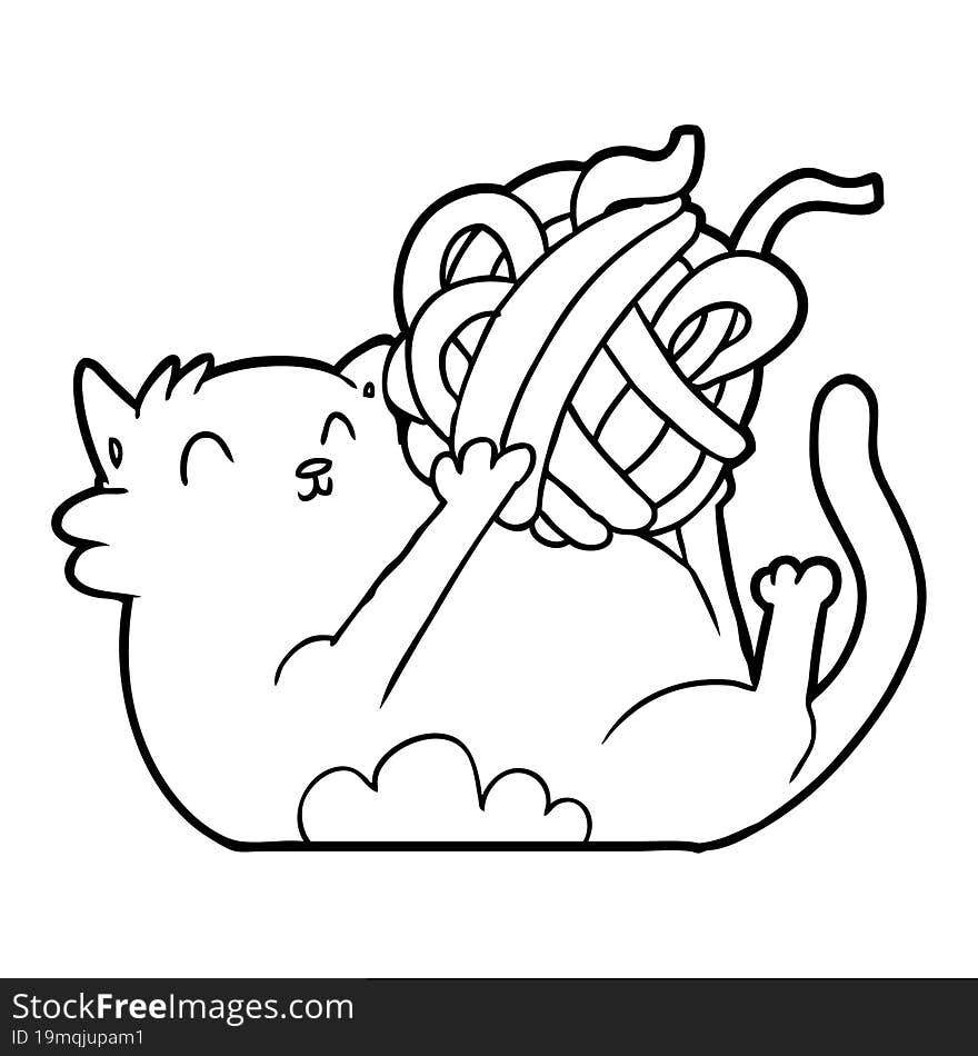 cartoon cat playing with ball of string. cartoon cat playing with ball of string