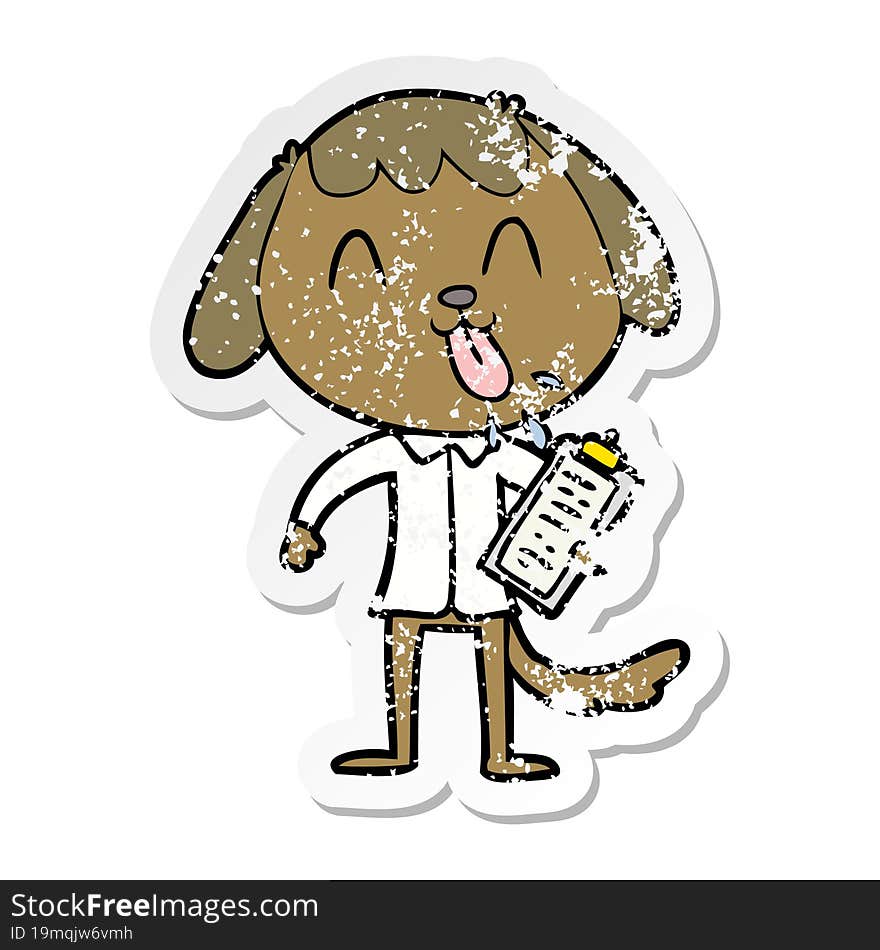 Distressed Sticker Of A Cute Cartoon Dog