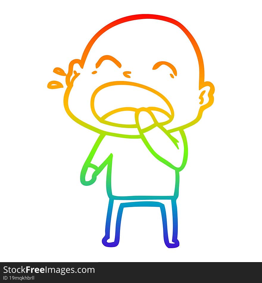 rainbow gradient line drawing cartoon shouting bald man