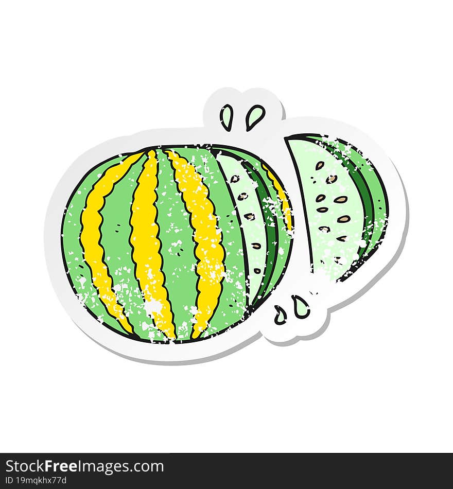 retro distressed sticker of a cartoon watermelon