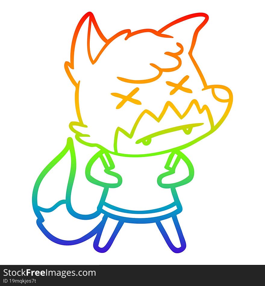 rainbow gradient line drawing cartoon dead fox