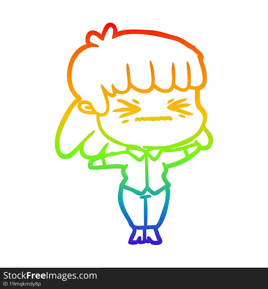 rainbow gradient line drawing of a cartoon woman