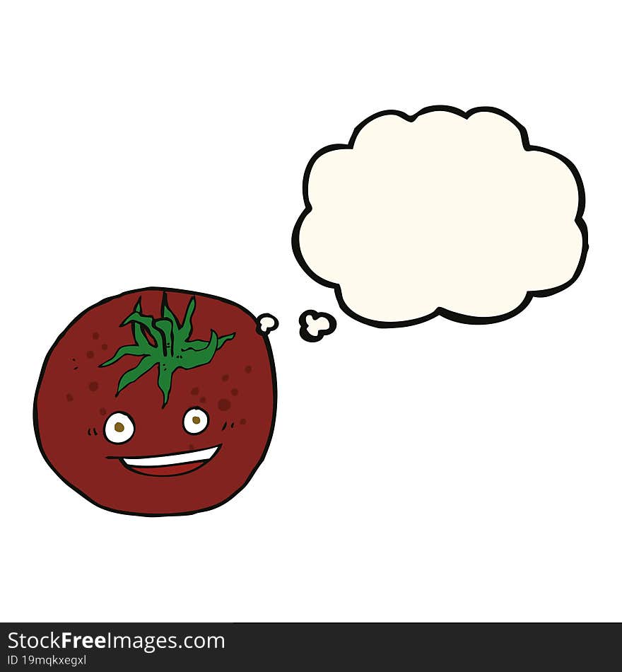 cartoon tomato with thought bubble