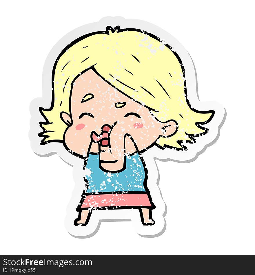 distressed sticker of a cartoon girl pulling face