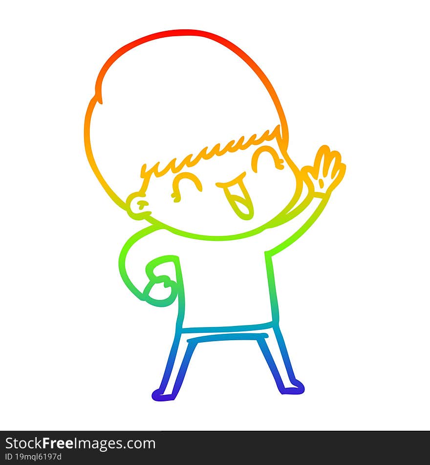 rainbow gradient line drawing happy cartoon boy