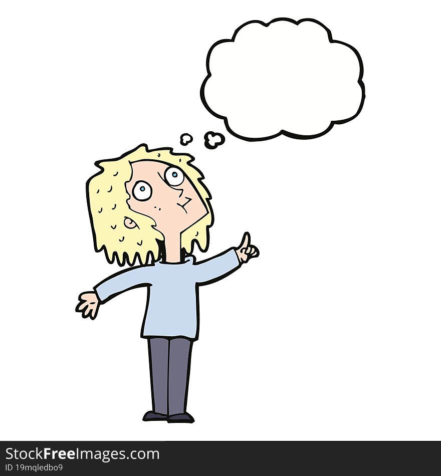 cartoon curious woman with thought bubble