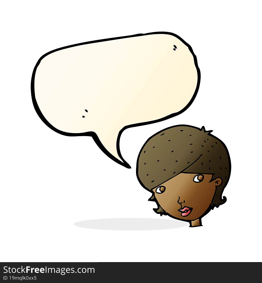 cartoon friendly woman with speech bubble