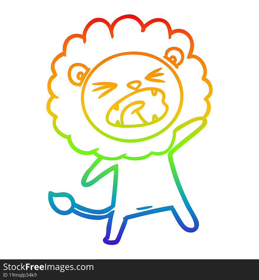 rainbow gradient line drawing of a cartoon lion