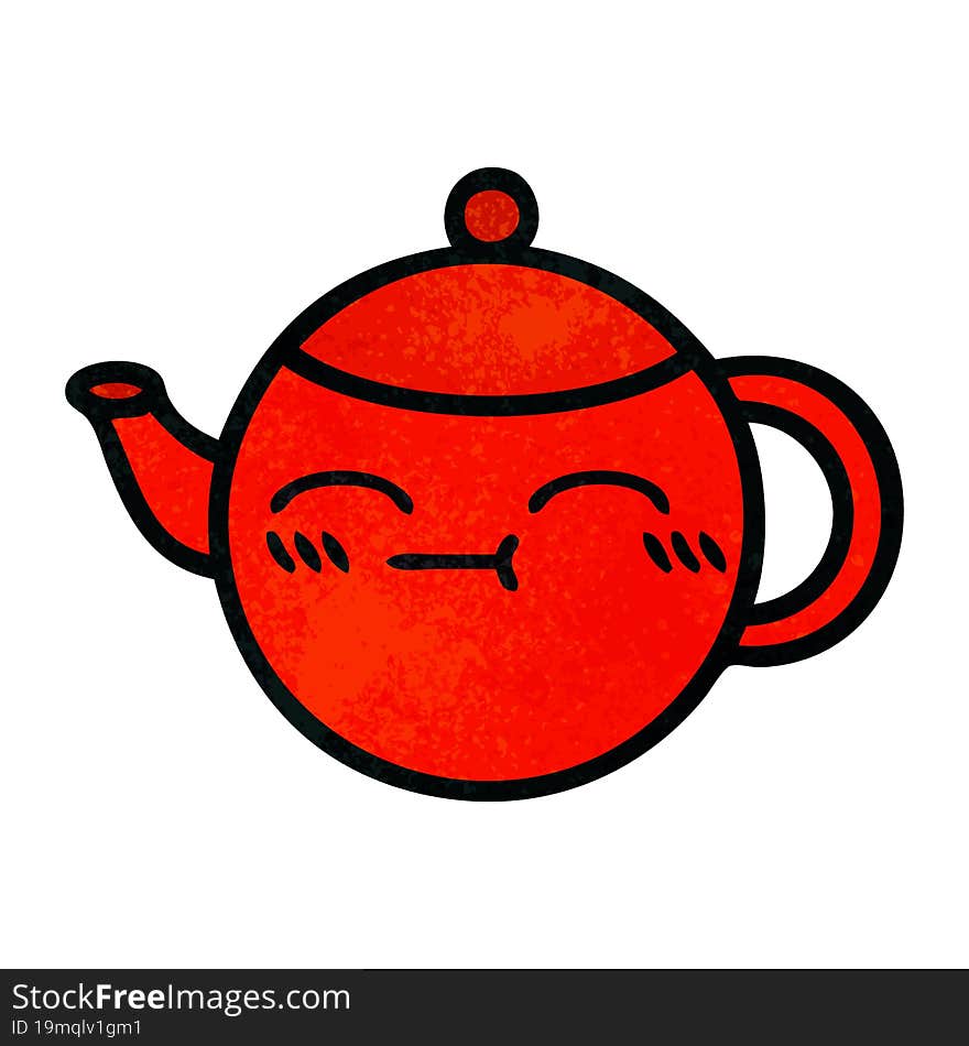 retro grunge texture cartoon of a teapot