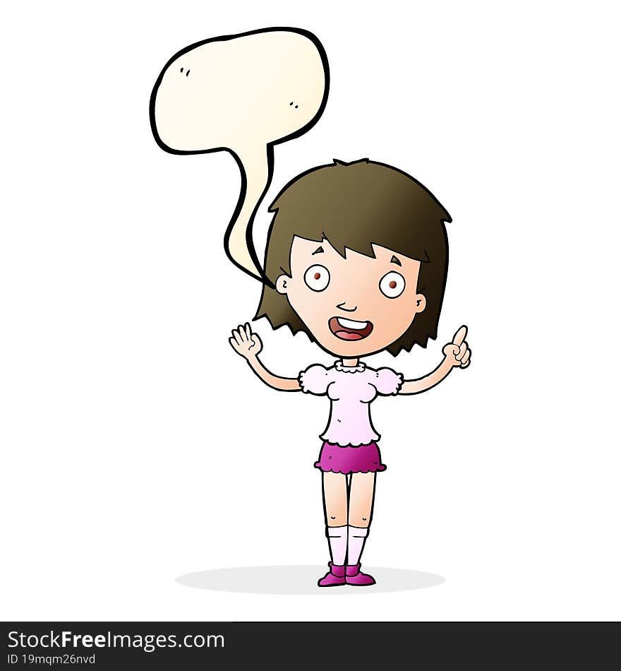 cartoon woman pointing with speech bubble