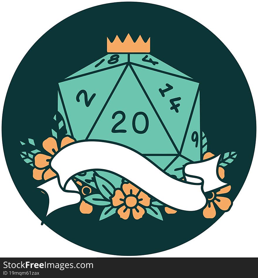 natural twenty D20 dice roll icon