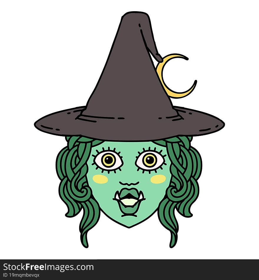 Retro Tattoo Style half orc witch character face. Retro Tattoo Style half orc witch character face