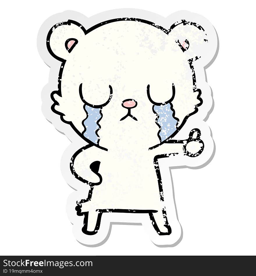 Distressed Sticker Of A Crying Polar Bear Cartoon