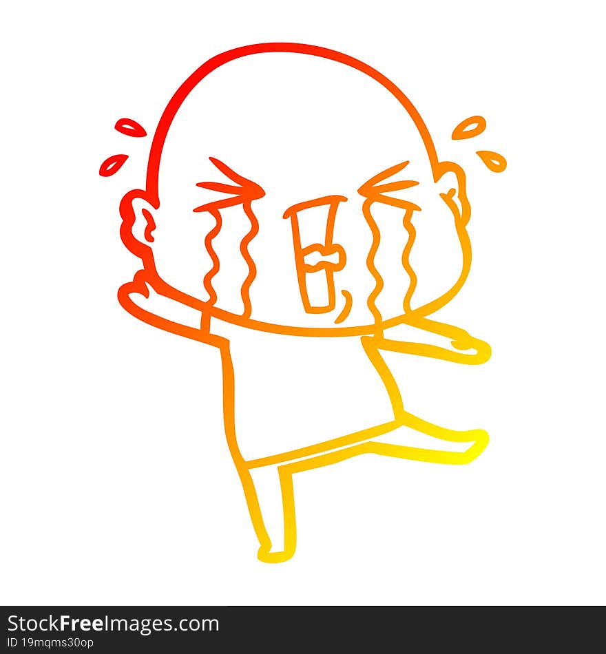 warm gradient line drawing cartoon crying bald man