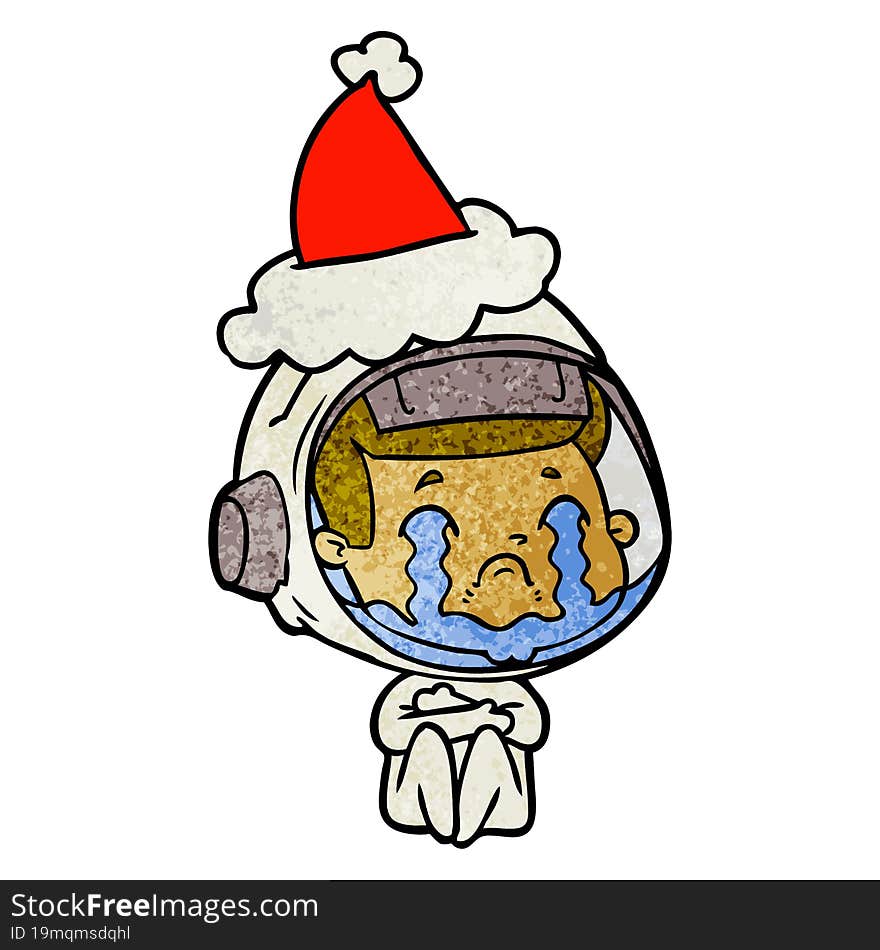 textured cartoon of a crying astronaut wearing santa hat