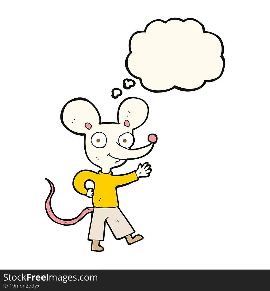 Cartoon Waving Mouse With Thought Bubble