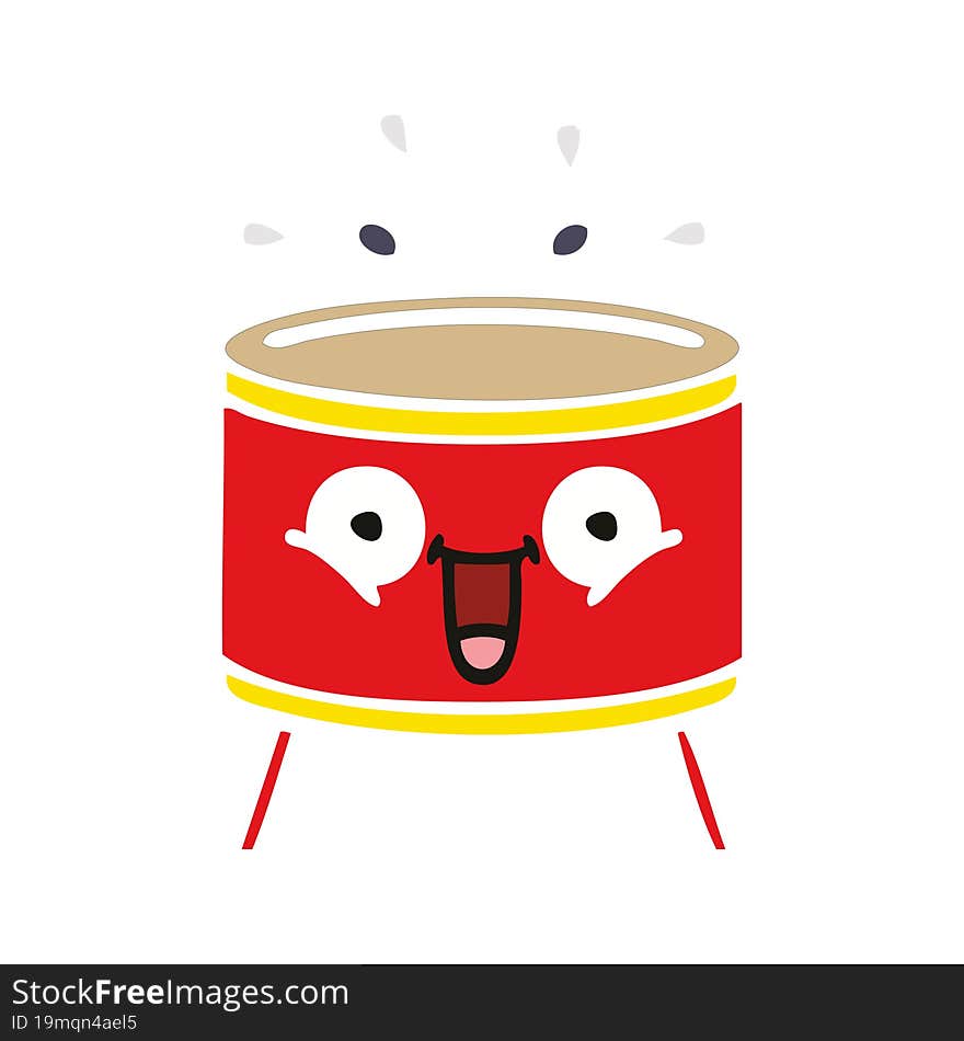 flat color retro cartoon playing drum