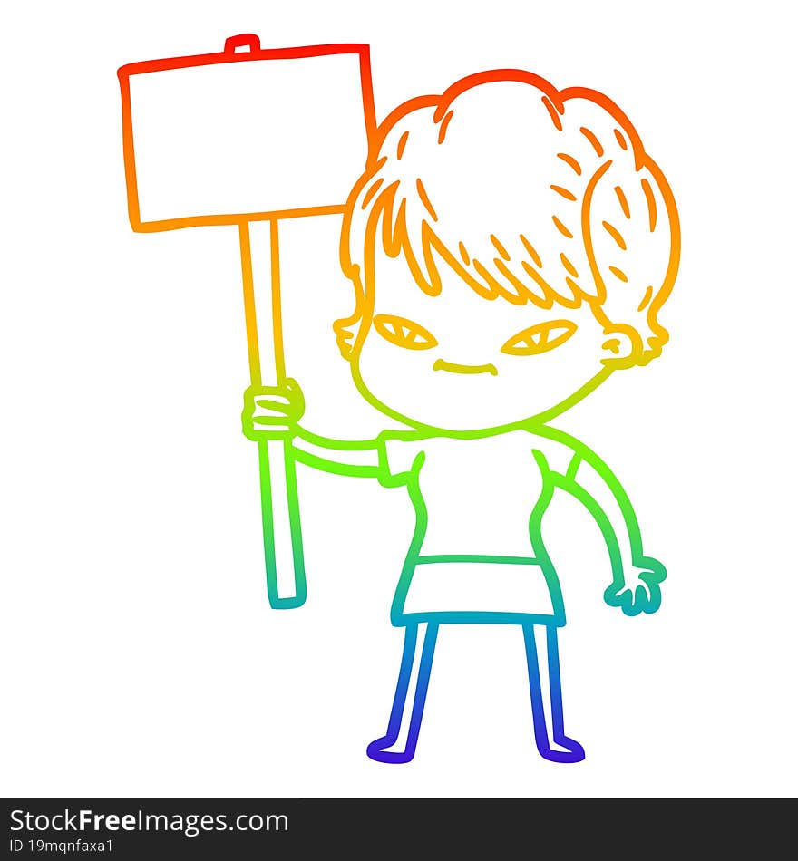 rainbow gradient line drawing of a cartoon happy woman