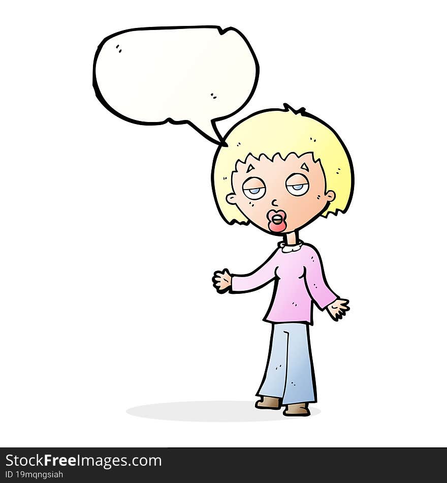 cartoon tired woman with speech bubble