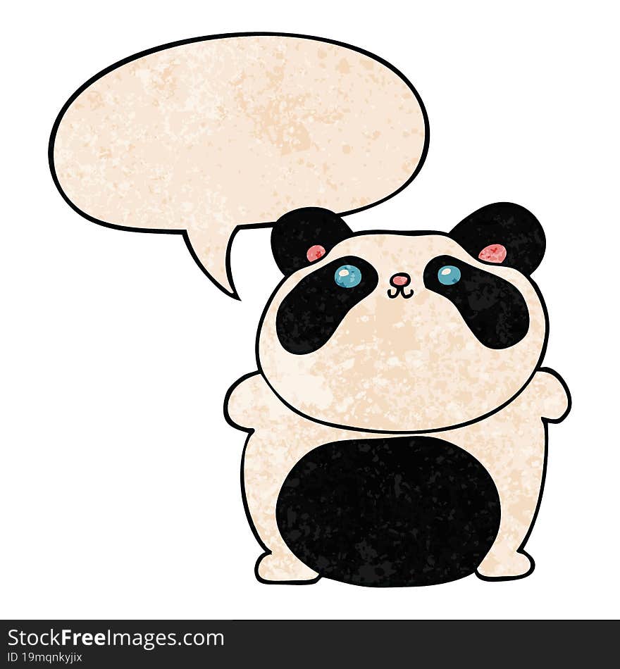 Cartoon Panda And Speech Bubble In Retro Texture Style