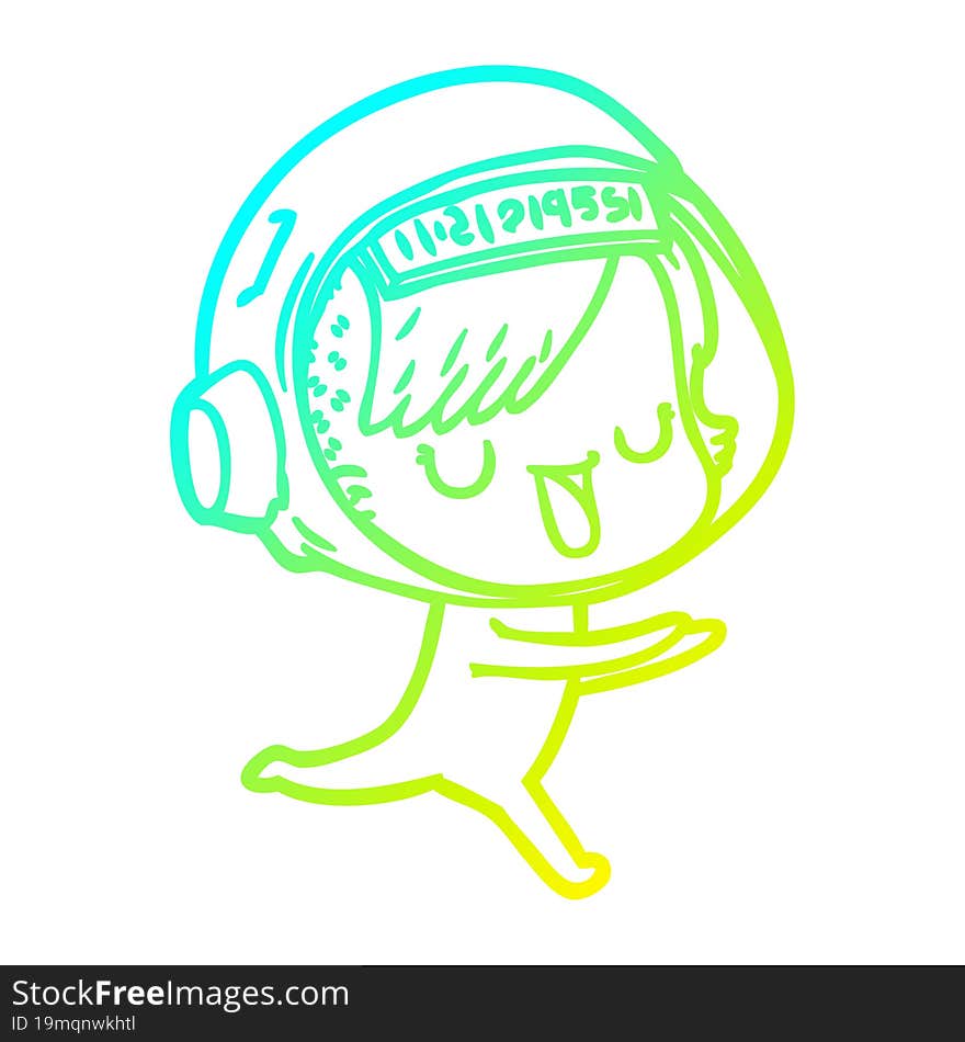 cold gradient line drawing cartoon astronaut woman