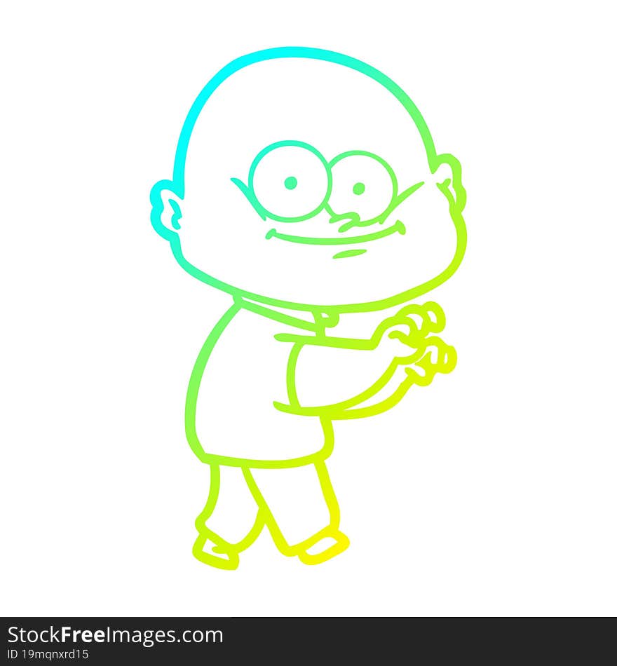 Cold Gradient Line Drawing Cartoon Bald Man Staring