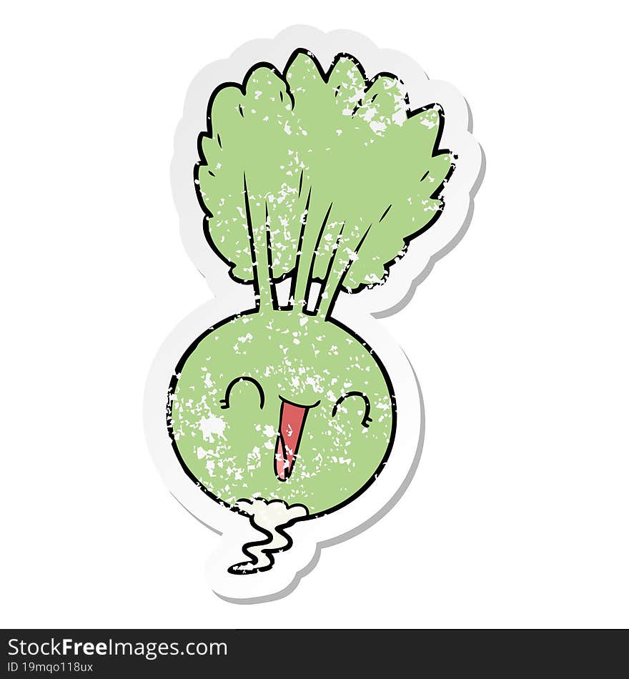 distressed sticker of a cartoon root vegetable