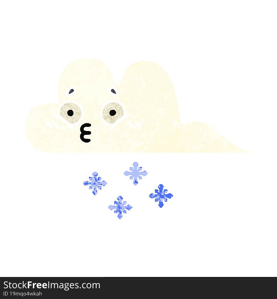 retro illustration style cartoon snow cloud