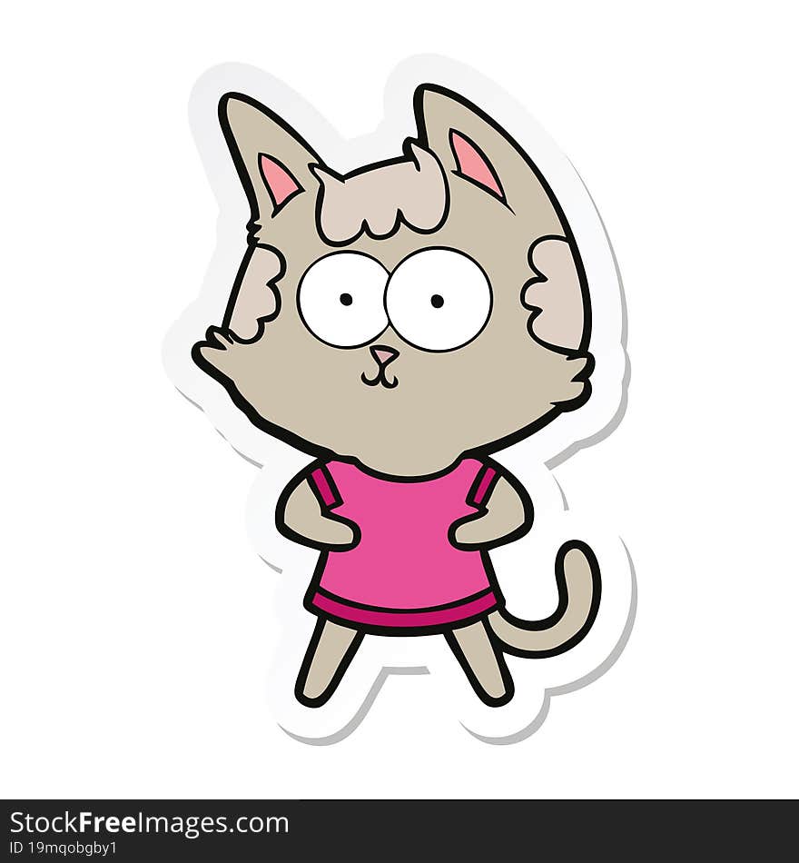 sticker of a happy cartoon cat