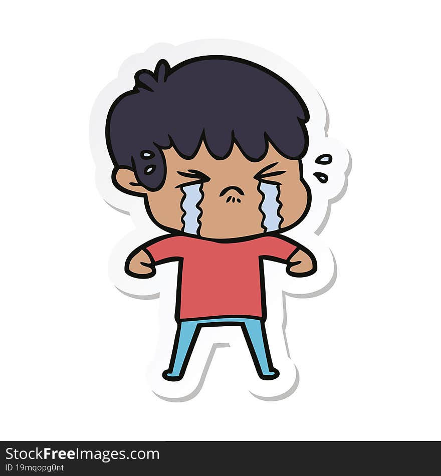 Sticker Of A Cartoon Boy Crying