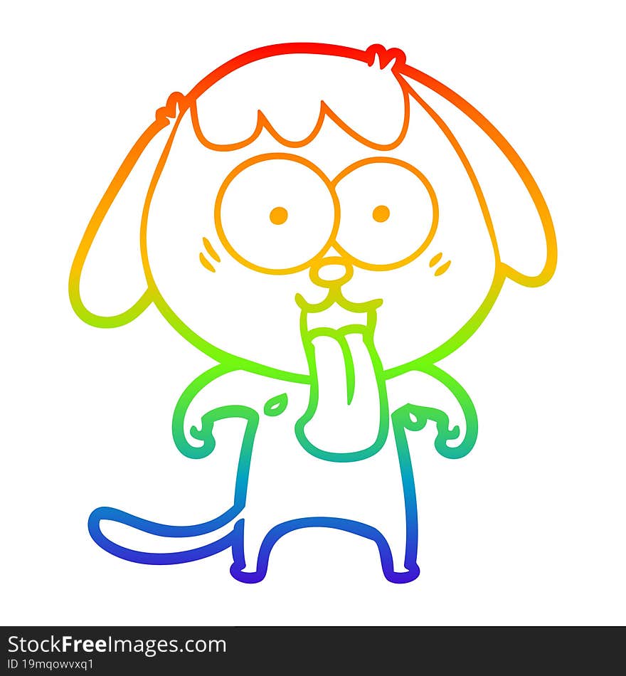 rainbow gradient line drawing of a cute cartoon dog