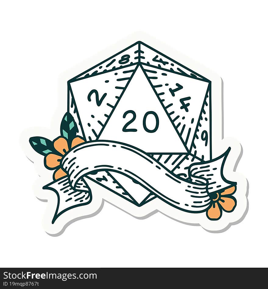 natural twenty D20 dice roll sticker