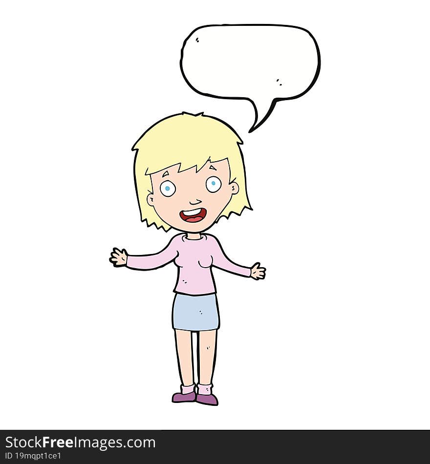 Cartoon Excited Woman With Speech Bubble