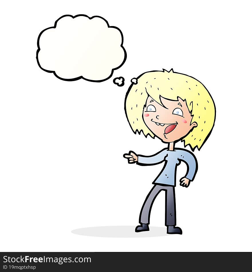 Cartoon Woman Laughing And Pointing With Thought Bubble