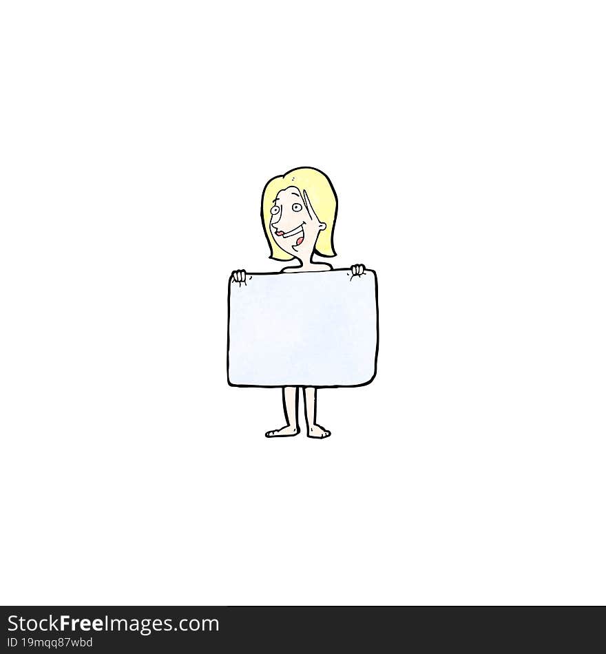 cartoon woman hiding behind towel