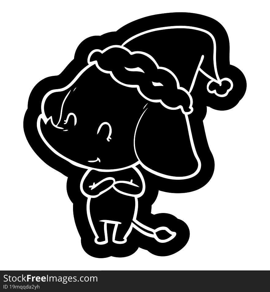 cute cartoon icon of a elephant wearing santa hat