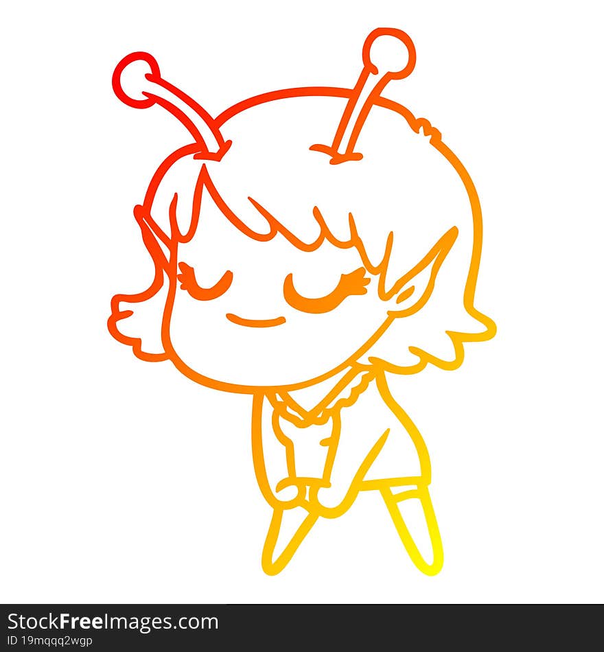 warm gradient line drawing smiling alien girl cartoon