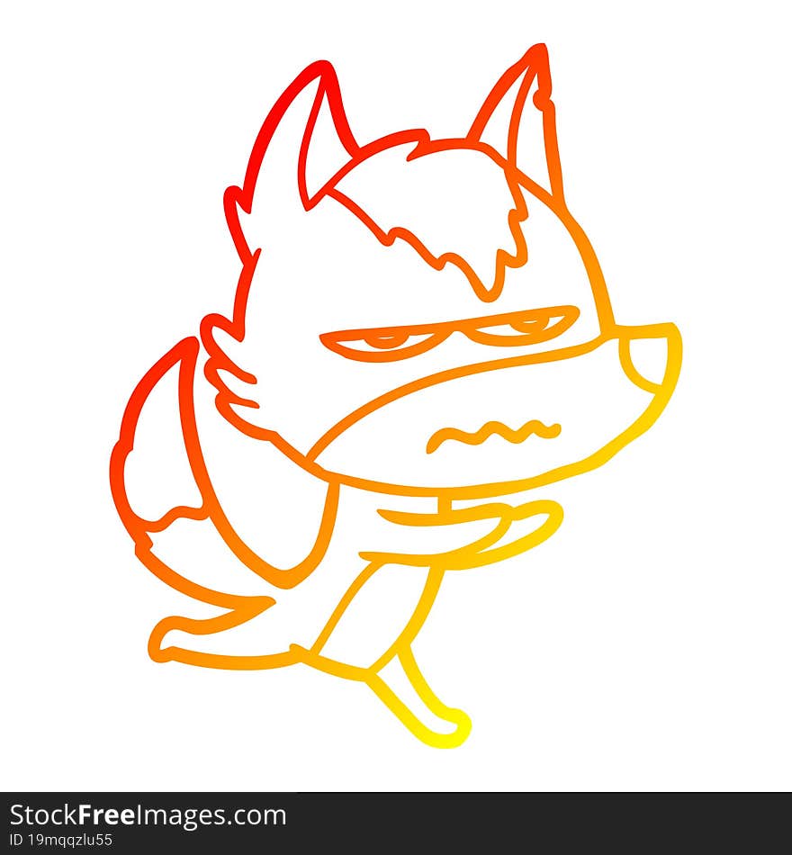 Warm Gradient Line Drawing Cartoon Annoyed Wolf