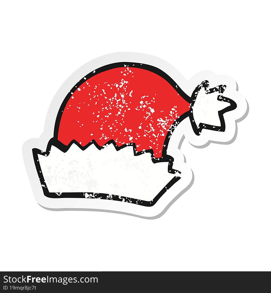 distressed sticker of a cartoon christmas hat