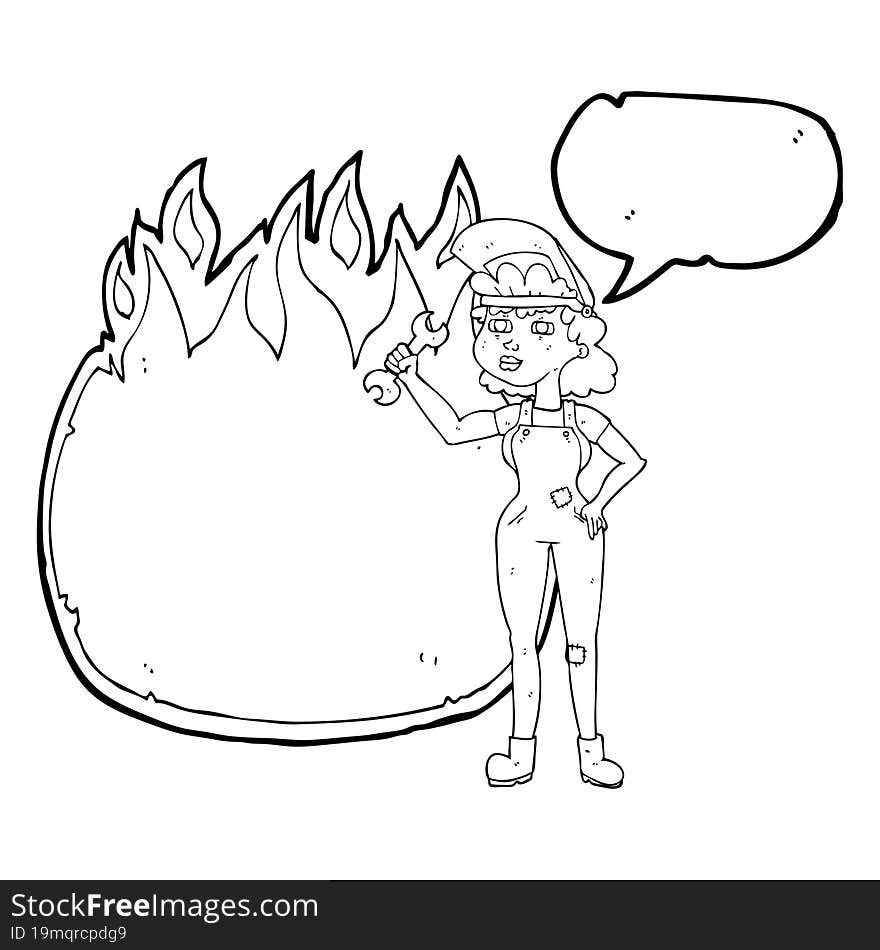 speech bubble cartoon woman with spanner