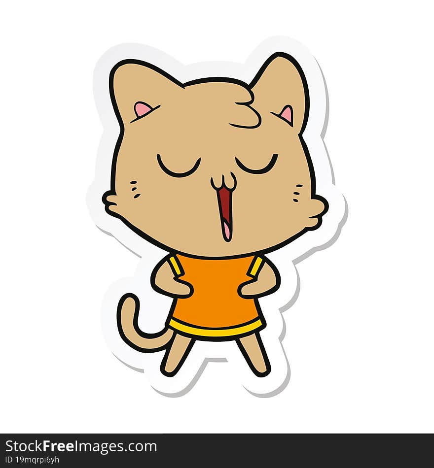 Sticker Of A Cartoon Cat Singing