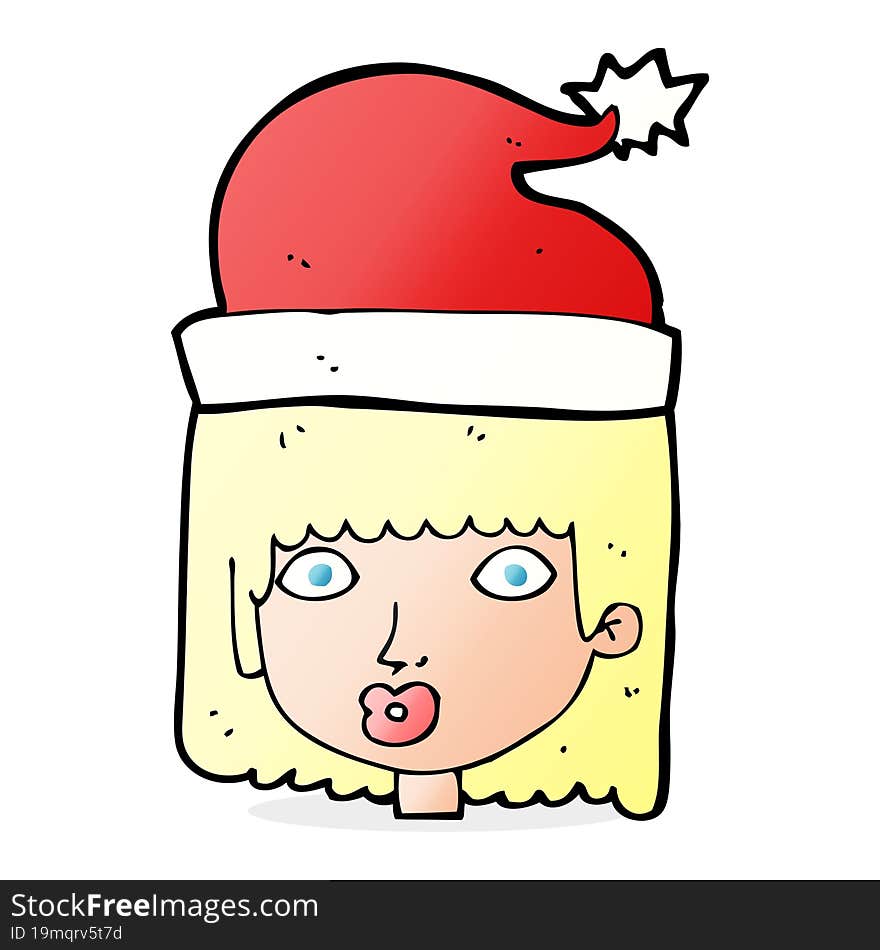 Cartoon Woman Wearing Santa Hat