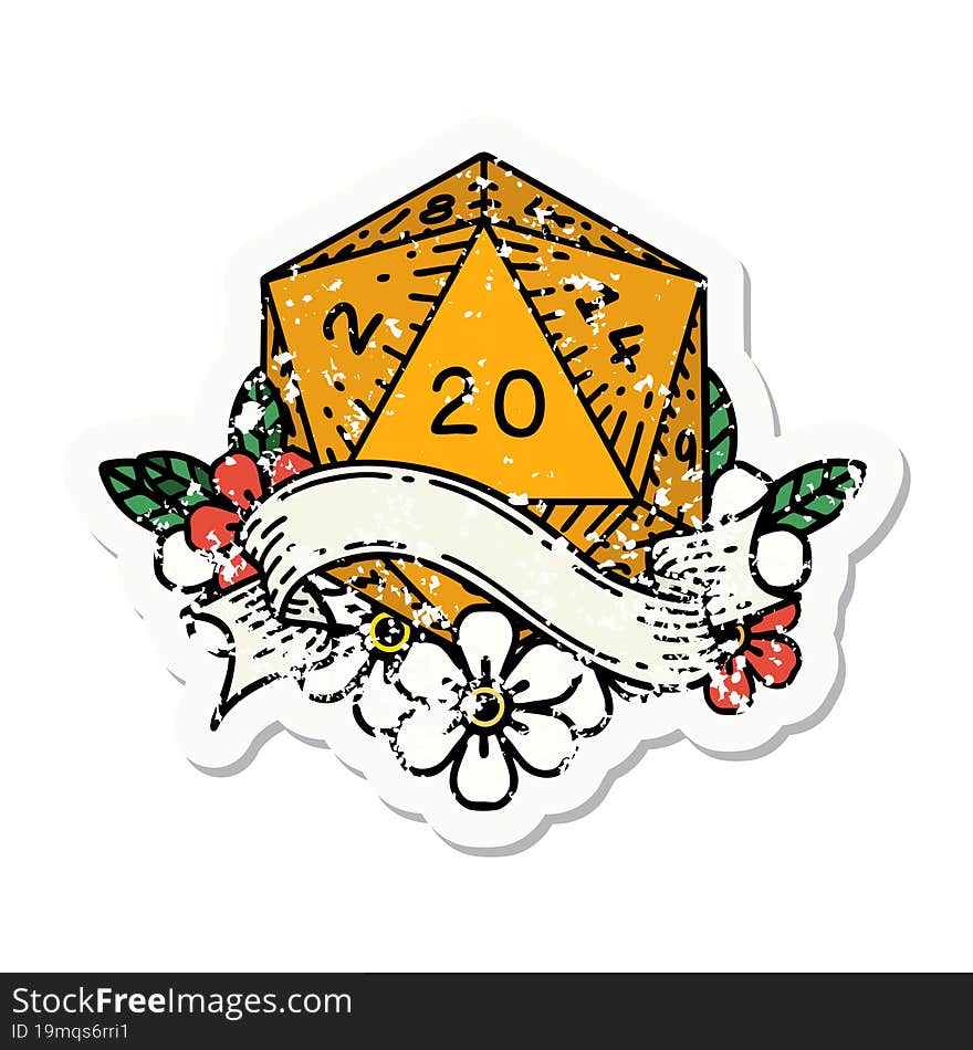 natural twenty D20 dice roll grunge sticker