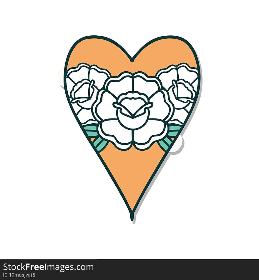 Tattoo Style Sticker Of A Heart And Flowers