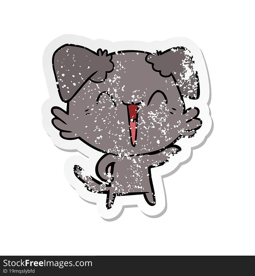 distressed sticker of a happy little dog cartoon