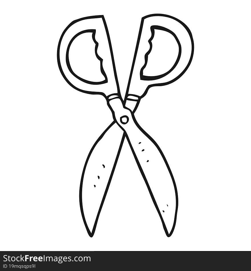 freehand drawn black and white cartoon pair of scissors