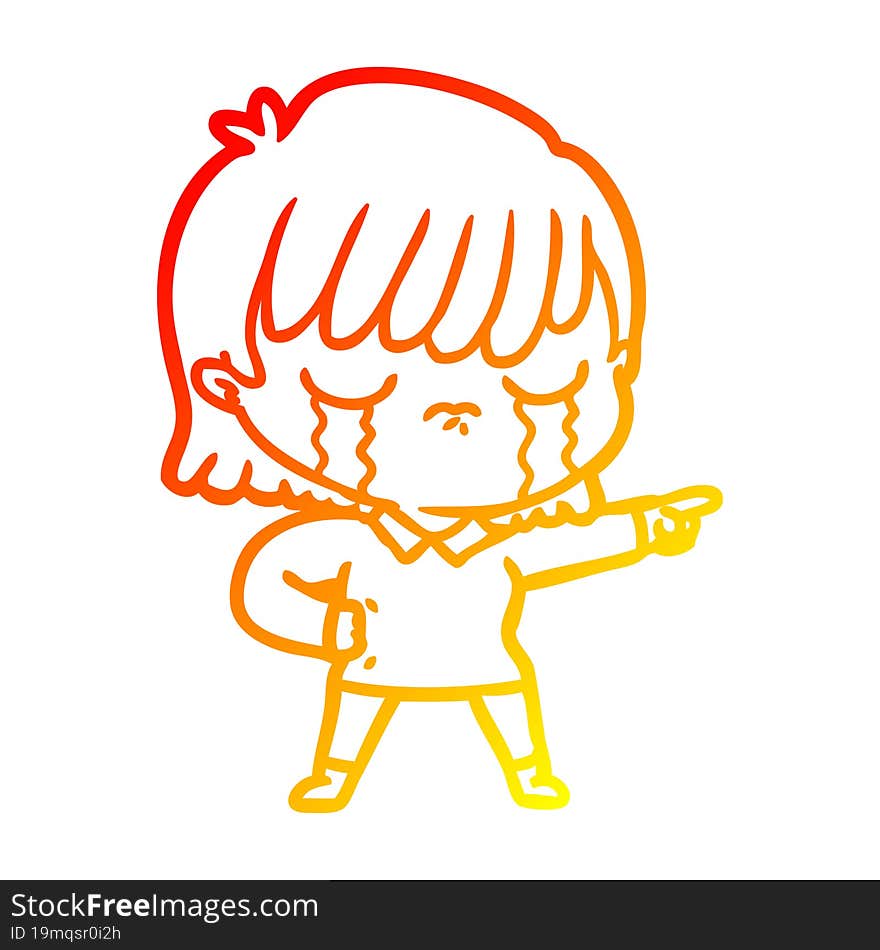 Warm Gradient Line Drawing Cartoon Woman Crying